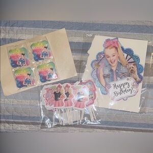 JoJo Siwa Birthday Rainbow Cake and Toppers Set and thank you tags